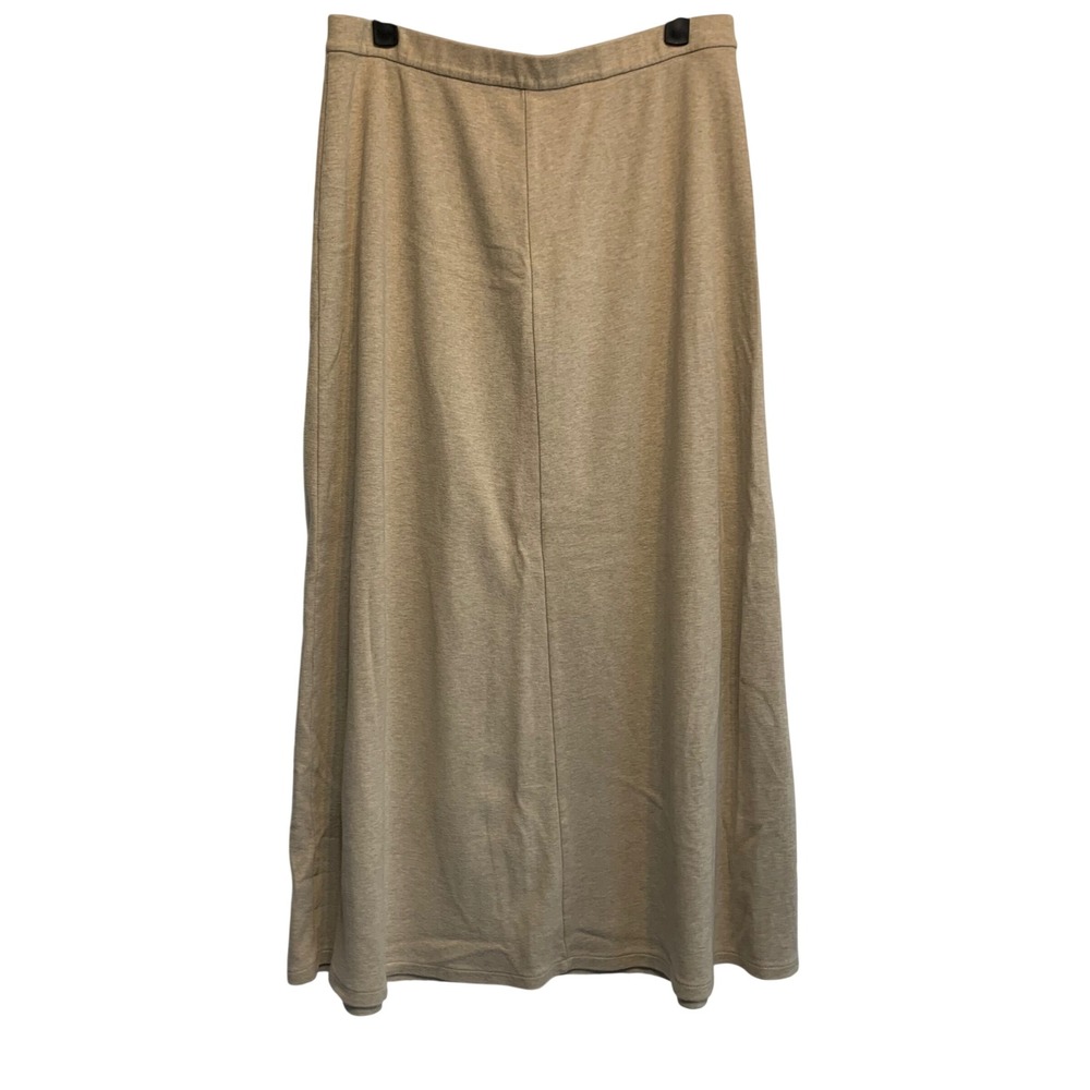 Lands End Maxi Skirt Size M 10-12 Tan Cotton Jersey Elastic Waist A-Line Fall
